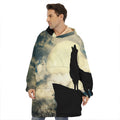 Wolf Howling At The Full Moon Print Hoodie Blanket