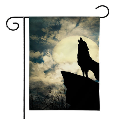 Wolf Howling At The Full Moon Print House Flag