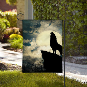 Wolf Howling At The Full Moon Print House Flag