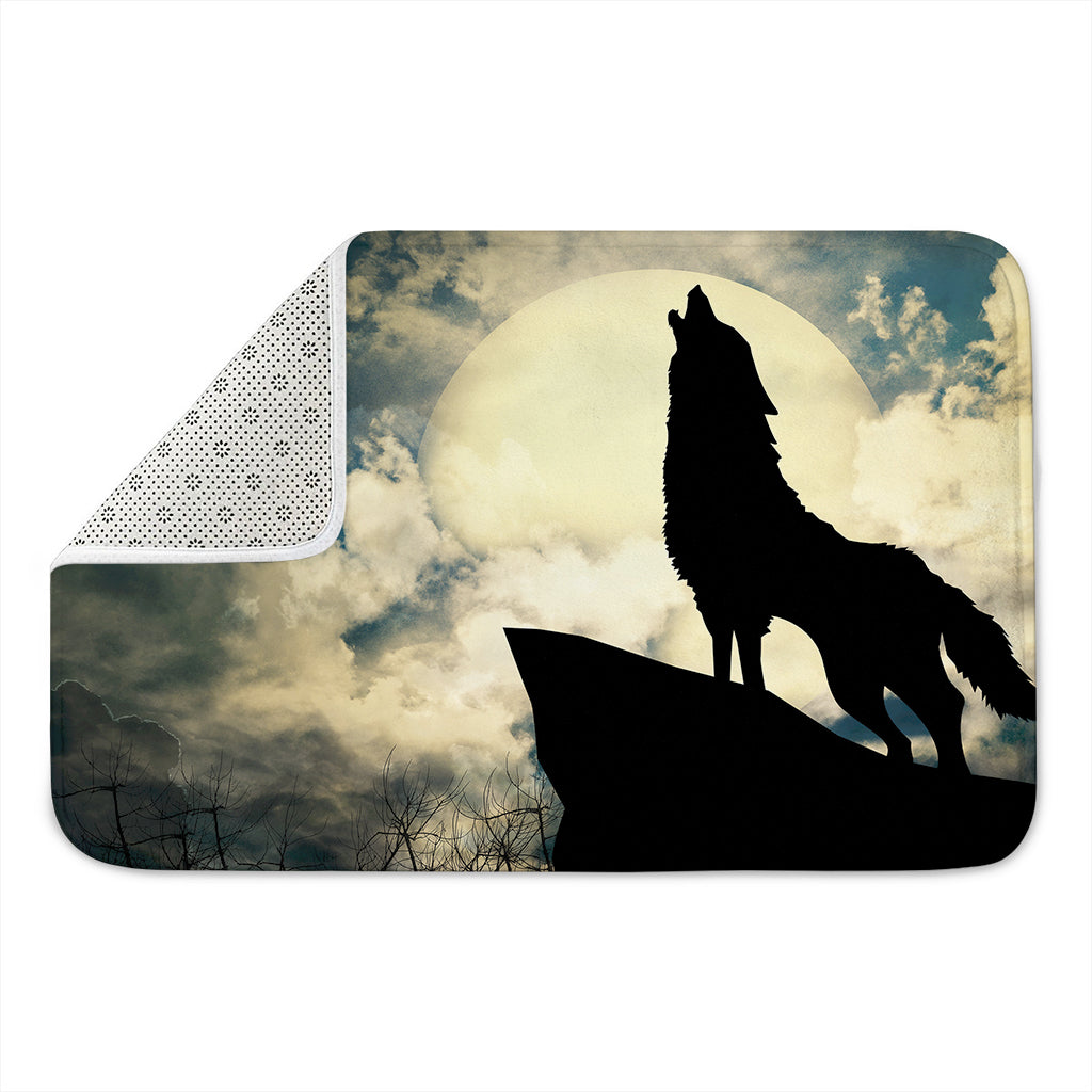 Wolf Howling At The Full Moon Print Indoor Door Mat