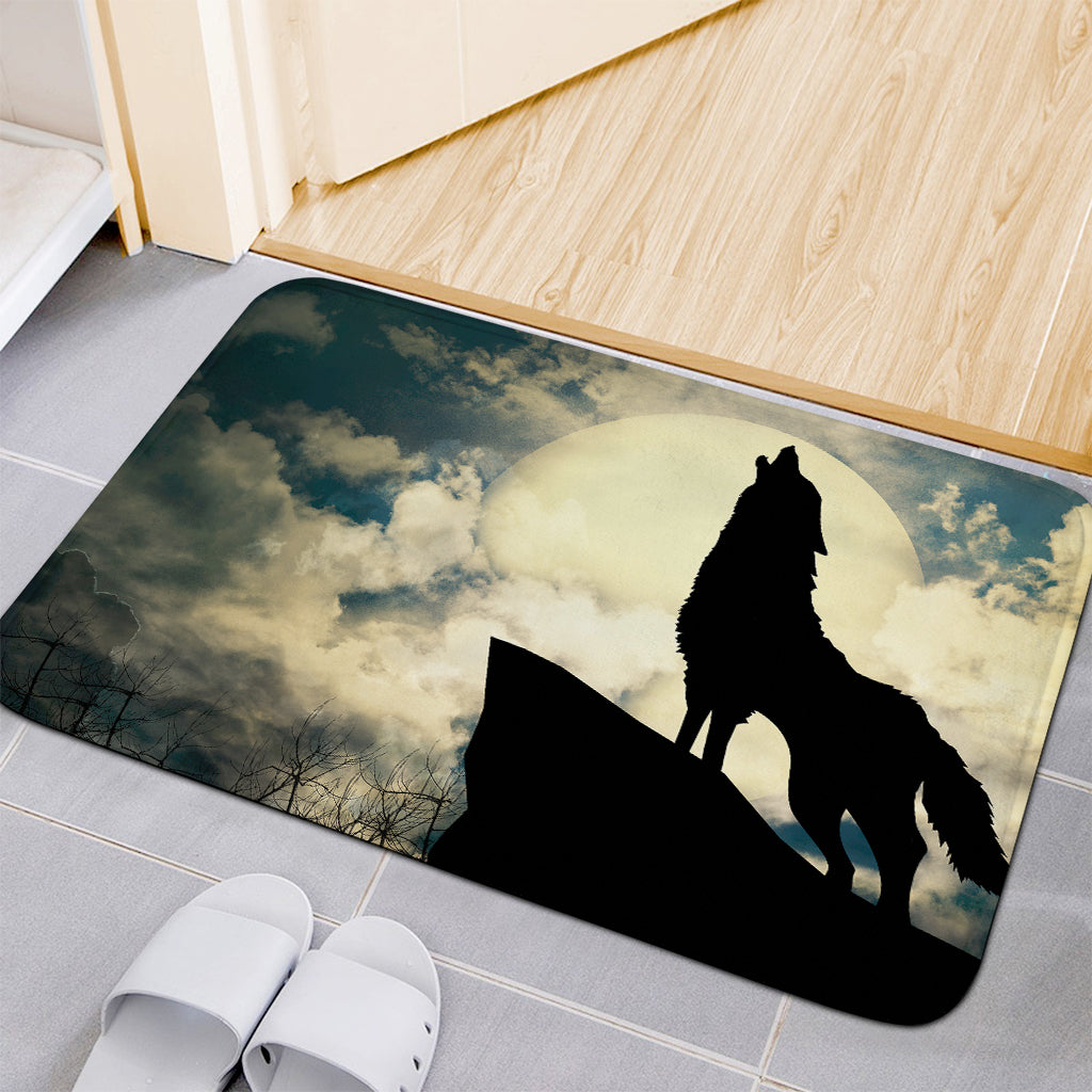 Wolf Howling At The Full Moon Print Indoor Door Mat