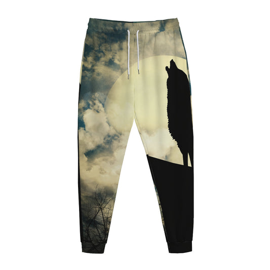 Wolf Howling At The Full Moon Print Jogger Pants
