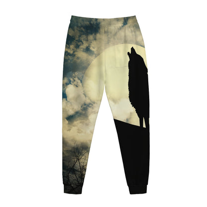 Wolf Howling At The Full Moon Print Jogger Pants