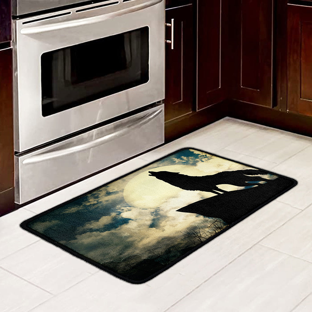 Wolf Howling At The Full Moon Print Kitchen Mat