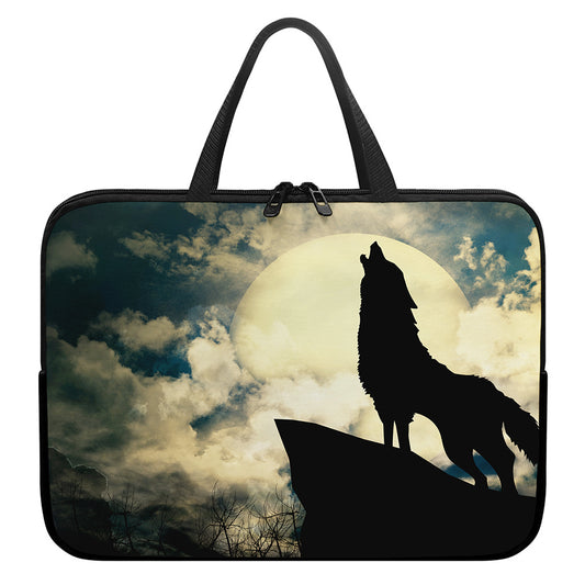 Wolf Howling At The Full Moon Print Laptop Sleeve With Handle