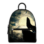 Wolf Howling At The Full Moon Print Leather Backpack