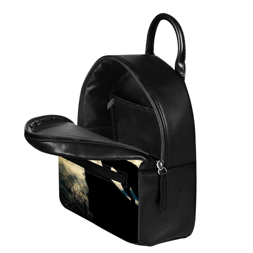 Wolf Howling At The Full Moon Print Leather Backpack