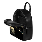 Wolf Howling At The Full Moon Print Leather Backpack