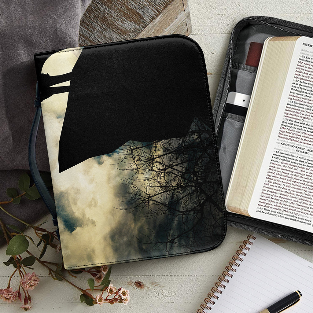 Wolf Howling At The Full Moon Print Leather Bible Cover