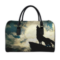 Wolf Howling At The Full Moon Print Leather Duffel Bag