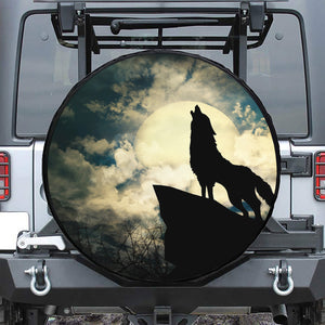 Wolf Howling At The Full Moon Print Leather Spare Tire Cover