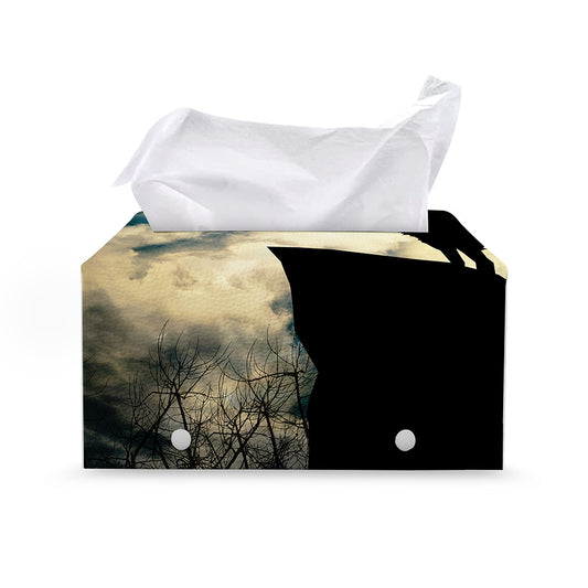 Wolf Howling At The Full Moon Print Leather Tissue Box Cover