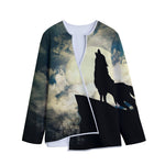 Wolf Howling At The Full Moon Print Long Sleeve Short Coat