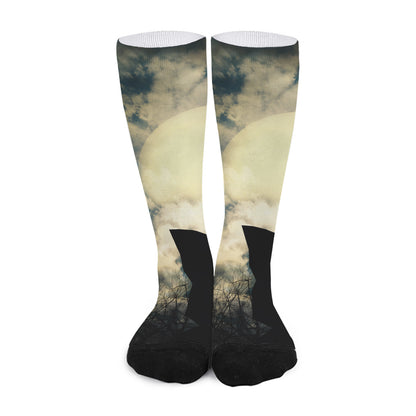 Wolf Howling At The Full Moon Print Long Socks