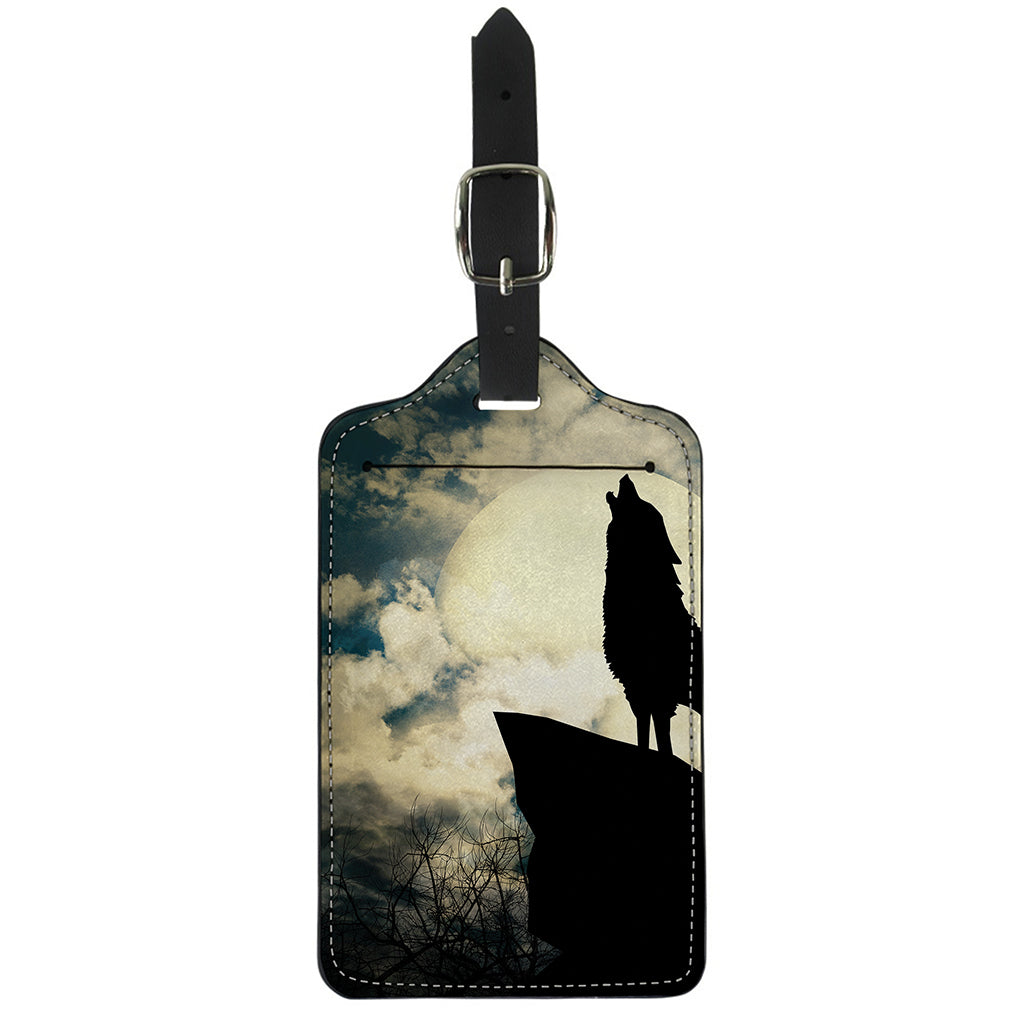 Wolf Howling At The Full Moon Print Luggage Tag