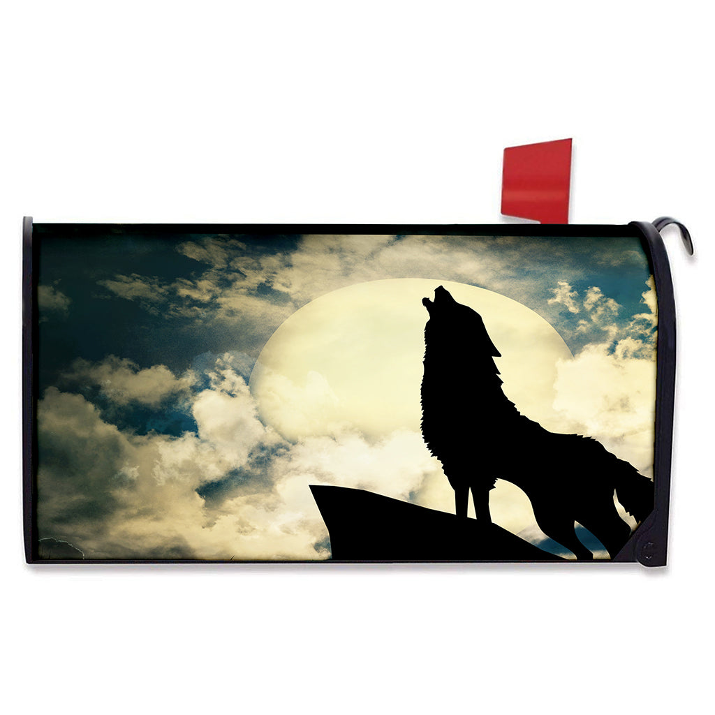 Wolf Howling At The Full Moon Print Mailbox Cover