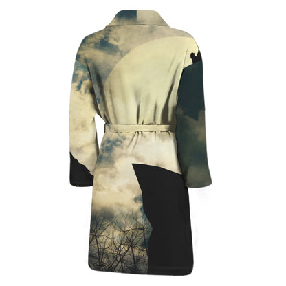 Wolf Howling At The Full Moon Print Men's Bathrobe