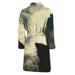 Wolf Howling At The Full Moon Print Men's Bathrobe