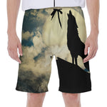 Wolf Howling At The Full Moon Print Men's Beach Shorts