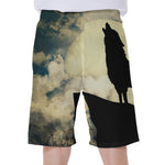 Wolf Howling At The Full Moon Print Men's Beach Shorts