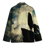 Wolf Howling At The Full Moon Print Men's Blazer