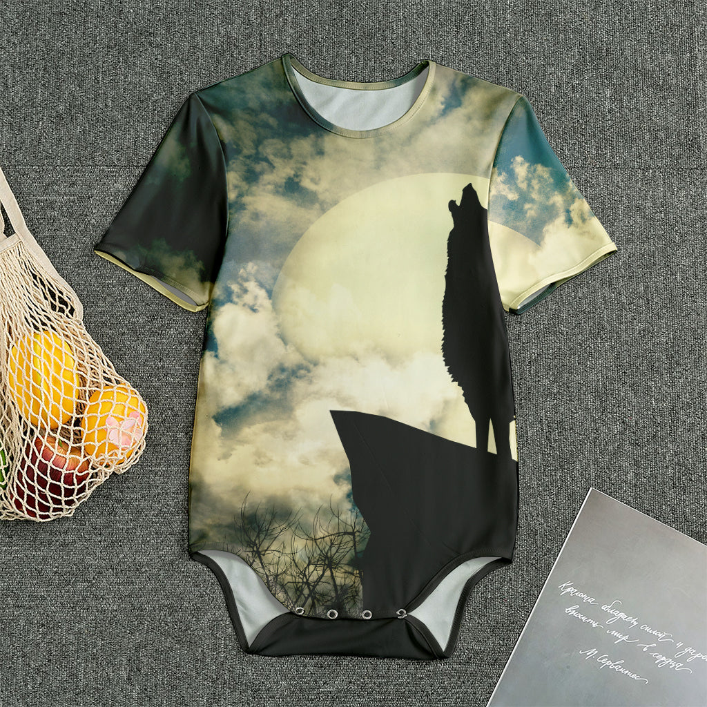 Wolf Howling At The Full Moon Print Men's Bodysuit