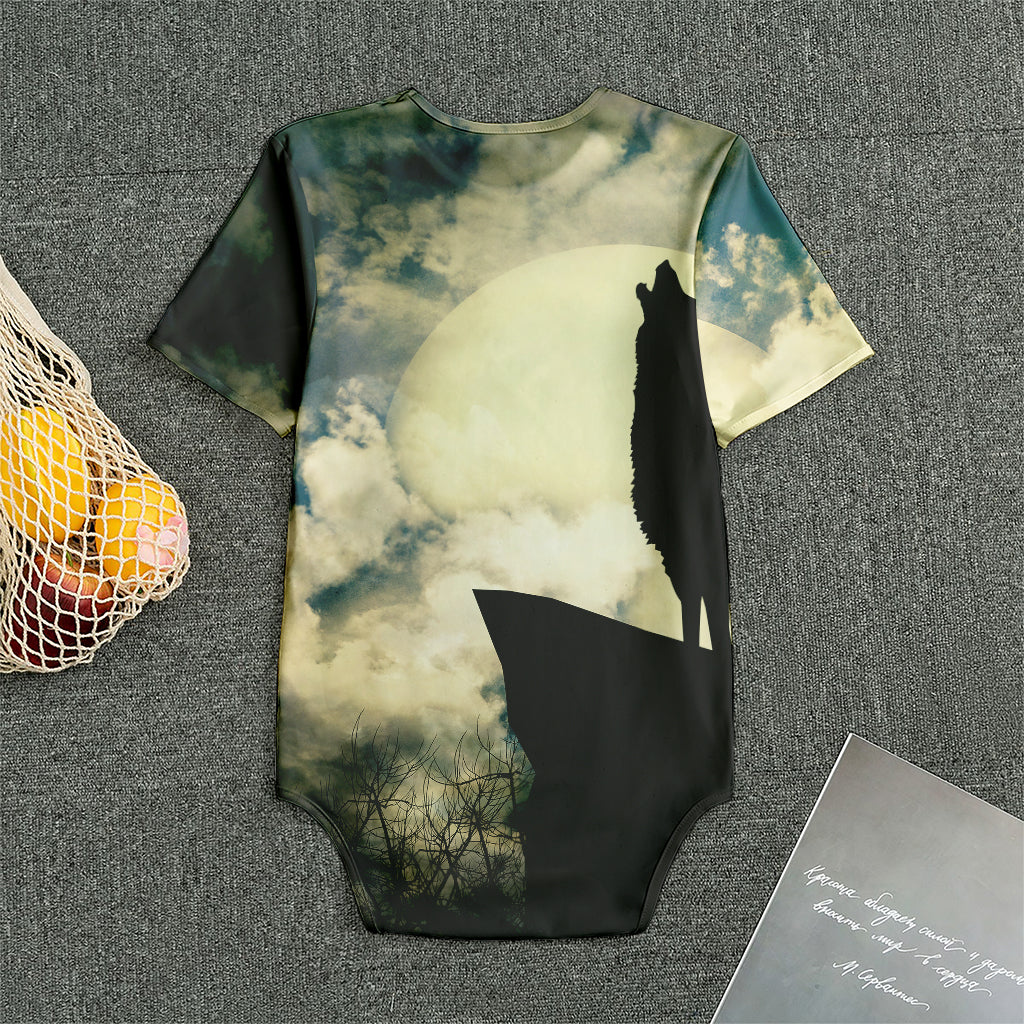 Wolf Howling At The Full Moon Print Men's Bodysuit