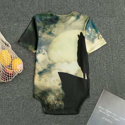 Wolf Howling At The Full Moon Print Men's Bodysuit