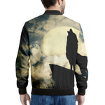 Wolf Howling At The Full Moon Print Men's Bomber Jacket