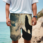 Wolf Howling At The Full Moon Print Men's Cargo Shorts