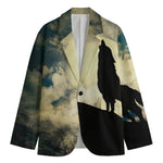 Wolf Howling At The Full Moon Print Men's Cotton Blazer
