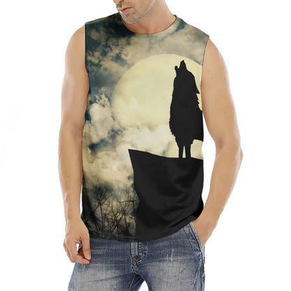 Wolf Howling At The Full Moon Print Men's Fitness Tank Top