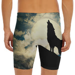 Wolf Howling At The Full Moon Print Men's Long Boxer Briefs