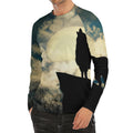 Wolf Howling At The Full Moon Print Men's Long Sleeve Rash Guard