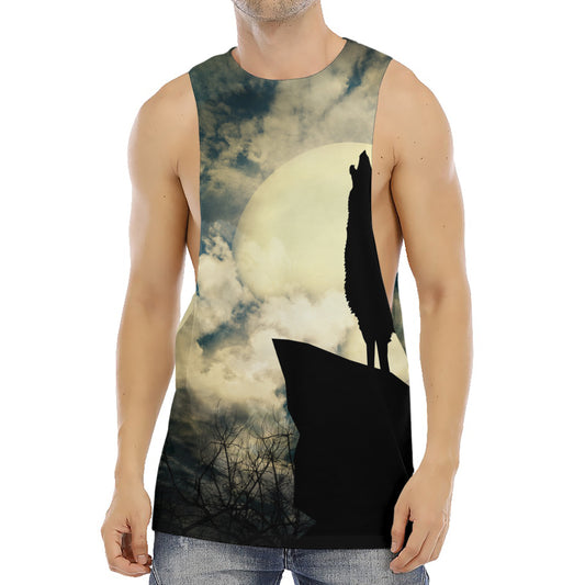 Wolf Howling At The Full Moon Print Men's Muscle Tank Top