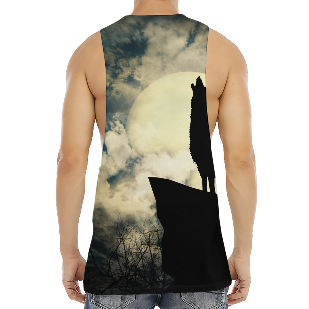 Wolf Howling At The Full Moon Print Men's Muscle Tank Top