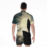 Wolf Howling At The Full Moon Print Men's Rompers