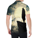 Wolf Howling At The Full Moon Print Men's Shirt