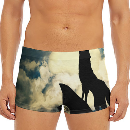 Wolf Howling At The Full Moon Print Men's Short Boxer Briefs