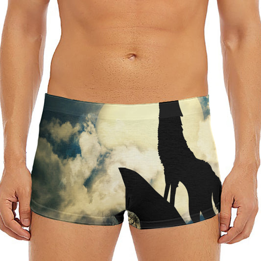 Wolf Howling At The Full Moon Print Men's Short Boxer Briefs