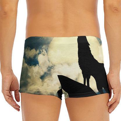 Wolf Howling At The Full Moon Print Men's Short Boxer Briefs