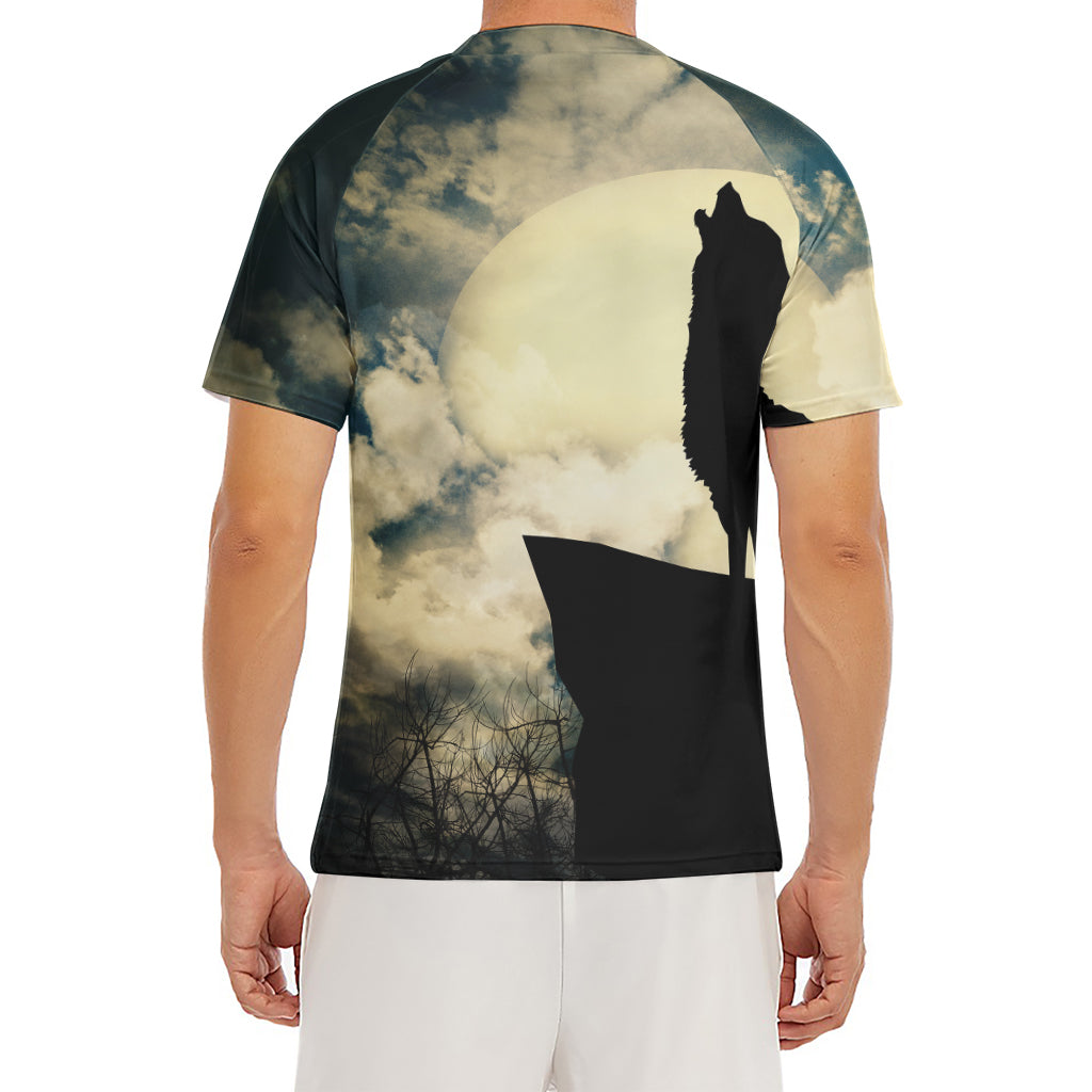 Wolf Howling At The Full Moon Print Men's Short Sleeve Rash Guard