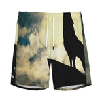 Wolf Howling At The Full Moon Print Men's Sports Shorts