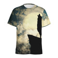 Wolf Howling At The Full Moon Print Men's Athletic T-Shirt