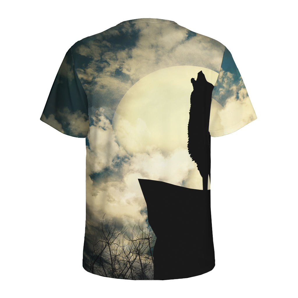Wolf Howling At The Full Moon Print Men's Sports T-Shirt