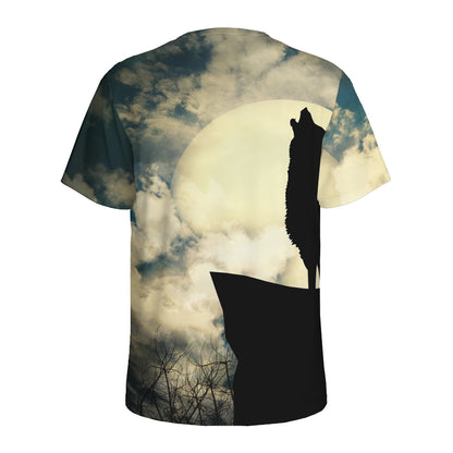 Wolf Howling At The Full Moon Print Men's Sports T-Shirt