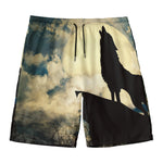 Wolf Howling At The Full Moon Print Men's Swim Trunks