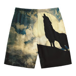 Wolf Howling At The Full Moon Print Men's Swim Trunks
