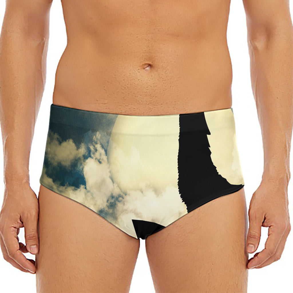 Wolf Howling At The Full Moon Print Men's Triangle Swim Briefs
