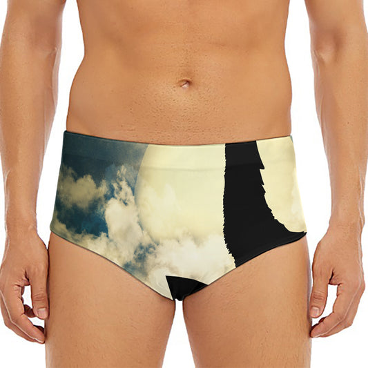 Wolf Howling At The Full Moon Print Men's Triangle Swim Briefs